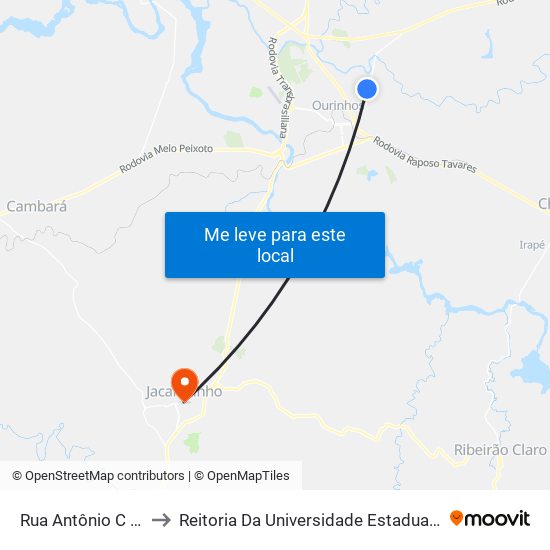 Rua Antônio C Chaves, 2-150 to Reitoria Da Universidade Estadual Do Norte Do Paraná - Uenp map