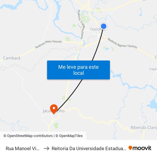 Rua Manoel Viêira Júnior, 882 to Reitoria Da Universidade Estadual Do Norte Do Paraná - Uenp map