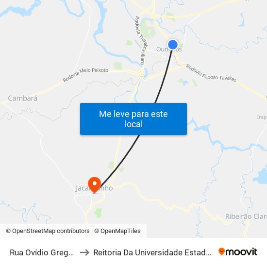 Rua Ovídio Gregório De Jesus, 69 to Reitoria Da Universidade Estadual Do Norte Do Paraná - Uenp map