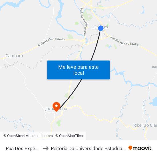 Rua Dos Expedicionários, 43 to Reitoria Da Universidade Estadual Do Norte Do Paraná - Uenp map