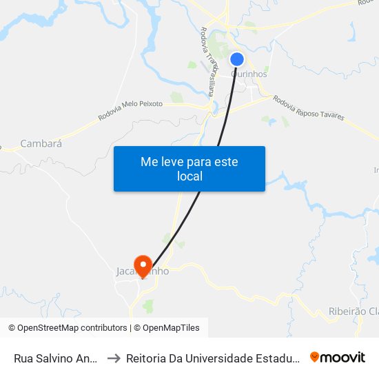 Rua Salvino Andrade, 171-273 to Reitoria Da Universidade Estadual Do Norte Do Paraná - Uenp map