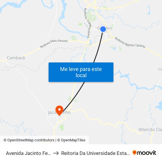 Avenida Jacinto Ferreira De Sá, 115-155 to Reitoria Da Universidade Estadual Do Norte Do Paraná - Uenp map