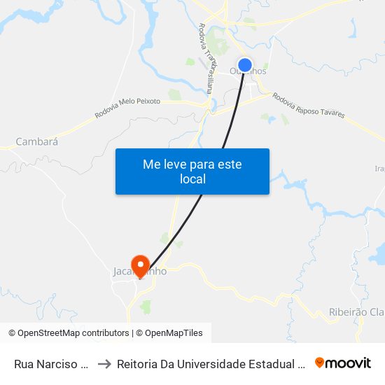 Rua Narciso Migliari, 813 to Reitoria Da Universidade Estadual Do Norte Do Paraná - Uenp map