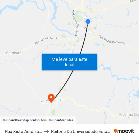 Rua Xisto Antônio De Souza, 152-238 to Reitoria Da Universidade Estadual Do Norte Do Paraná - Uenp map