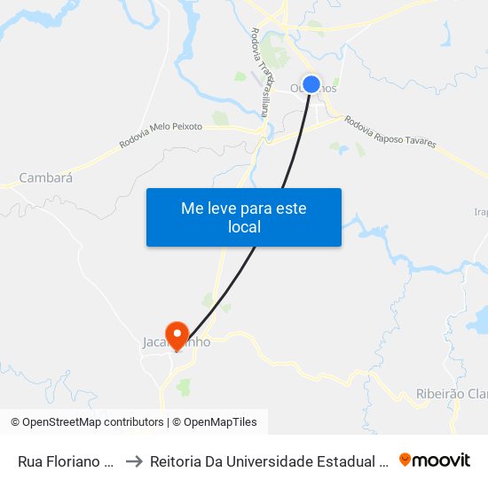 Rua Floriano Peixoto, 677 to Reitoria Da Universidade Estadual Do Norte Do Paraná - Uenp map