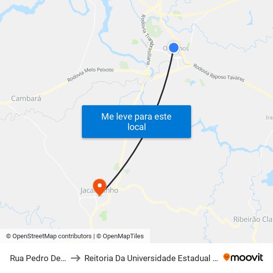 Rua Pedro De Tolêdo, 347 to Reitoria Da Universidade Estadual Do Norte Do Paraná - Uenp map