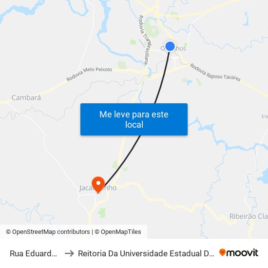 Rua Eduardo Peres, 75 to Reitoria Da Universidade Estadual Do Norte Do Paraná - Uenp map