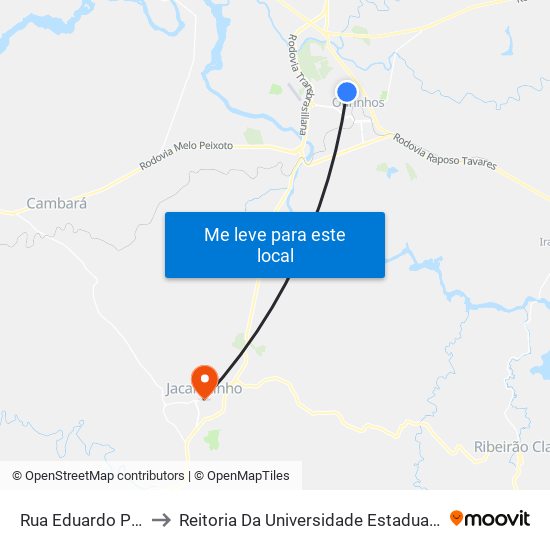 Rua Eduardo Peres, 497-523 to Reitoria Da Universidade Estadual Do Norte Do Paraná - Uenp map