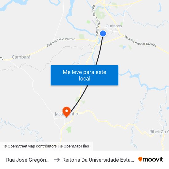 Rua José Gregório De Jesus, 201-221 to Reitoria Da Universidade Estadual Do Norte Do Paraná - Uenp map