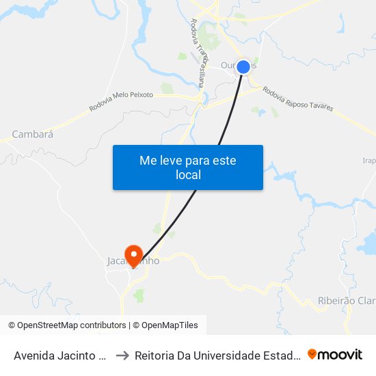 Avenida Jacinto Ferreira De Sá, 986 to Reitoria Da Universidade Estadual Do Norte Do Paraná - Uenp map