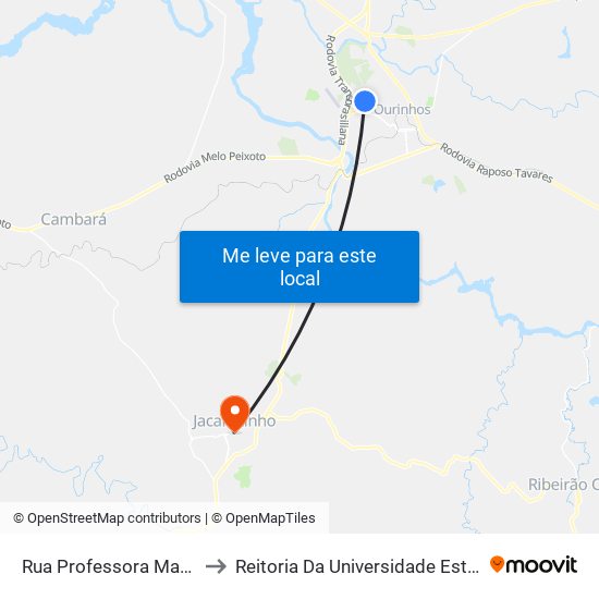 Rua Professora Maria José Ferreira, 21-205 to Reitoria Da Universidade Estadual Do Norte Do Paraná - Uenp map