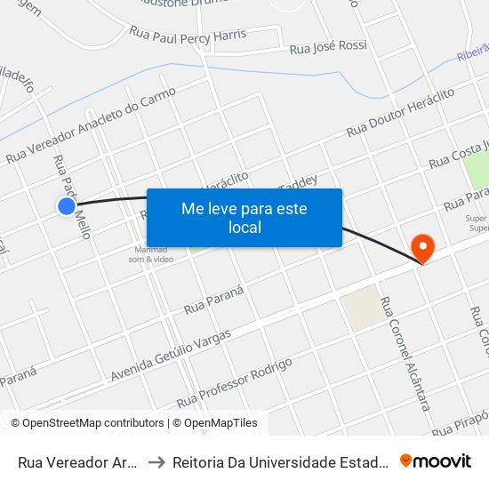 Rua Vereador Arnaldo Bardeli, 439 to Reitoria Da Universidade Estadual Do Norte Do Paraná - Uenp map