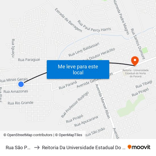 Rua São Paulo, 456 to Reitoria Da Universidade Estadual Do Norte Do Paraná - Uenp map