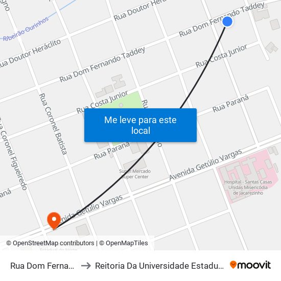 Rua Dom Fernando Tadei, 1356 to Reitoria Da Universidade Estadual Do Norte Do Paraná - Uenp map