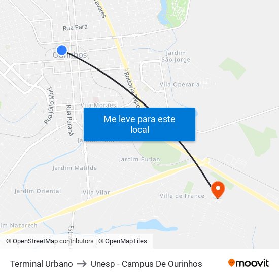 Terminal Urbano to Unesp - Campus De Ourinhos map