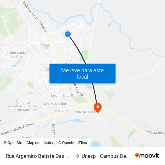 Rua Argemiro Batista Das Neves, 333 to Unesp - Campus De Ourinhos map