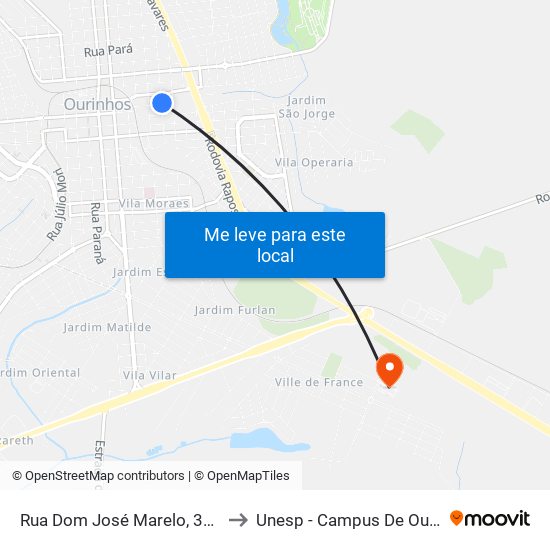 Rua Dom José Marelo, 310-402 to Unesp - Campus De Ourinhos map