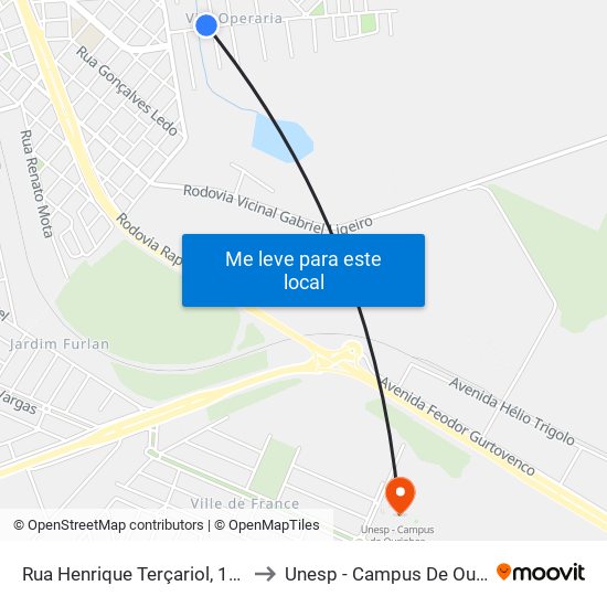 Rua Henrique Terçariol, 125-169 to Unesp - Campus De Ourinhos map