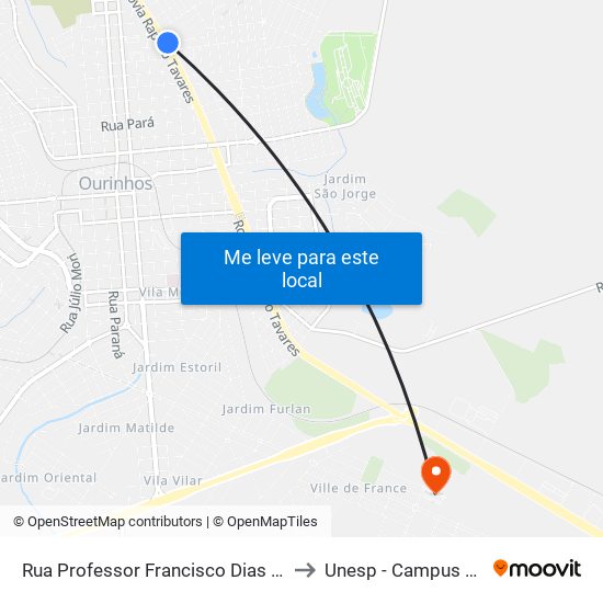 Rua Professor Francisco Dias Negrão, 920-1016 to Unesp - Campus De Ourinhos map