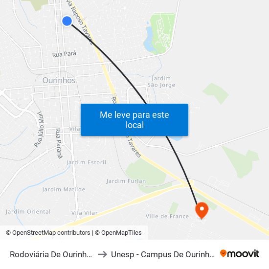 Rodoviária De Ourinhos to Unesp - Campus De Ourinhos map