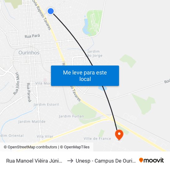 Rua Manoel Viêira Júnior, 31 to Unesp - Campus De Ourinhos map