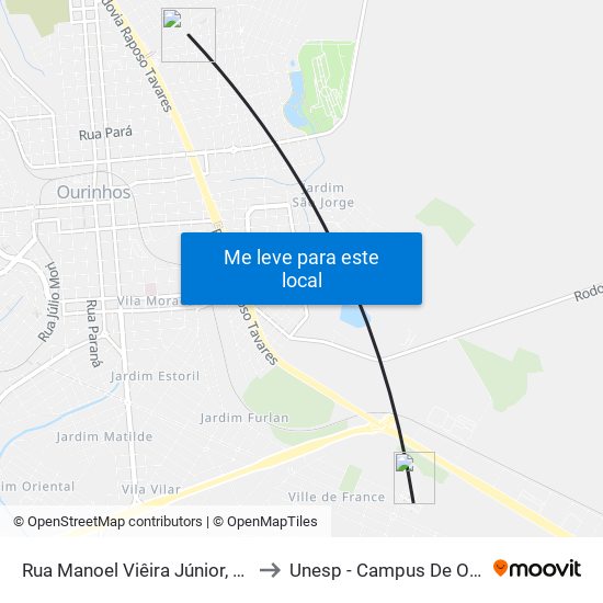Rua Manoel Viêira Júnior, 147-199 to Unesp - Campus De Ourinhos map