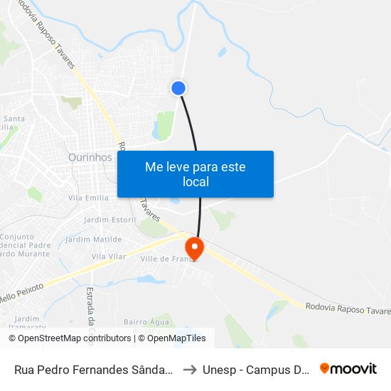 Rua Pedro Fernandes Sândano, 1051-1107 to Unesp - Campus De Ourinhos map