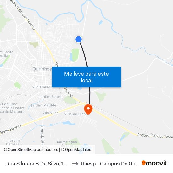 Rua Silmara B Da Silva, 169-225 to Unesp - Campus De Ourinhos map