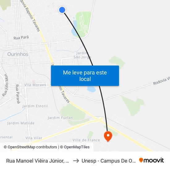 Rua Manoel Viêira Júnior, 670-726 to Unesp - Campus De Ourinhos map