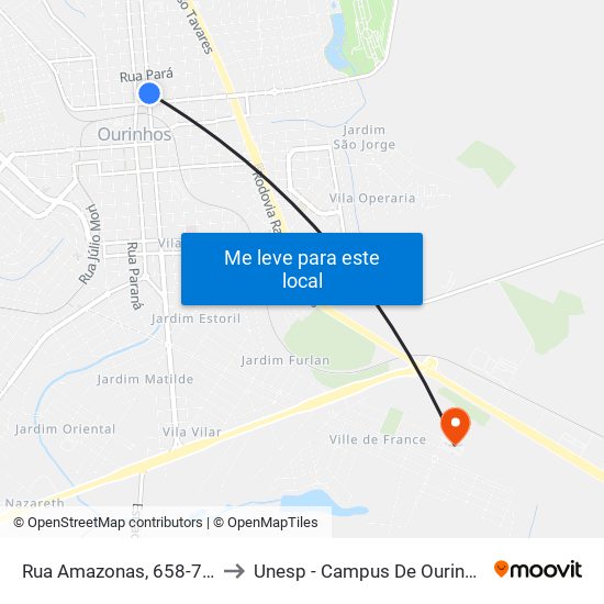 Rua Amazonas, 658-748 to Unesp - Campus De Ourinhos map