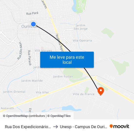 Rua Dos Expedicionários, 43 to Unesp - Campus De Ourinhos map