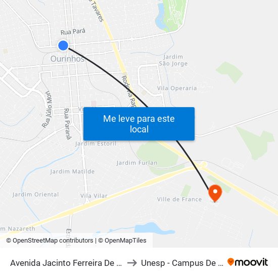 Avenida Jacinto Ferreira De Sá, 384-496 to Unesp - Campus De Ourinhos map