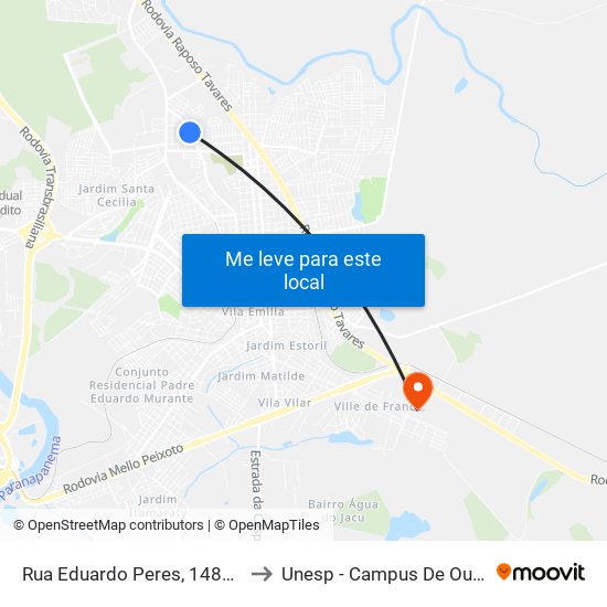 Rua Eduardo Peres, 1489-1519 to Unesp - Campus De Ourinhos map