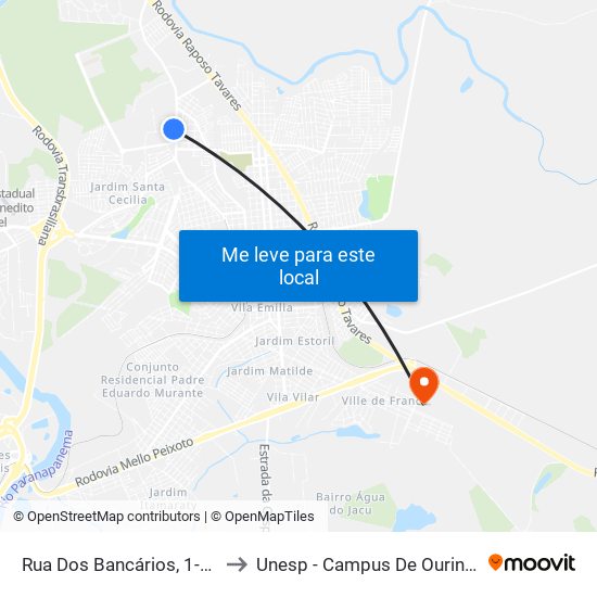 Rua Dos Bancários, 1-207 to Unesp - Campus De Ourinhos map
