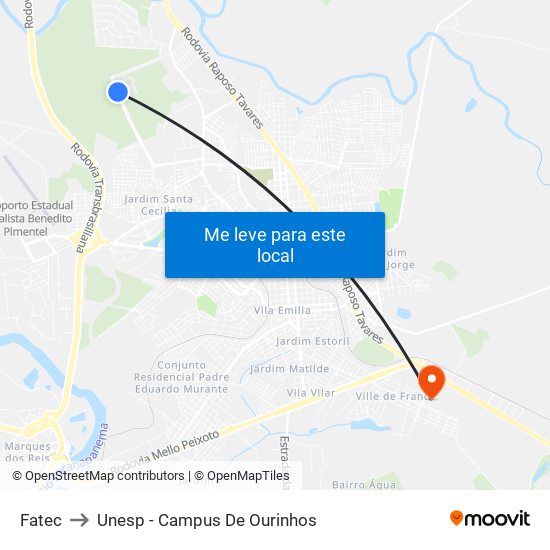 Fatec to Unesp - Campus De Ourinhos map