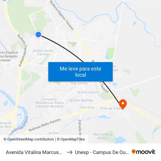 Avenida Vitalina Marcusso, 660 to Unesp - Campus De Ourinhos map
