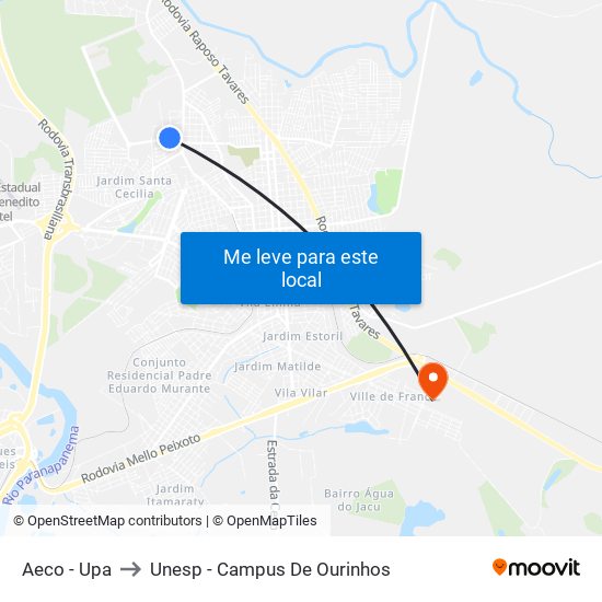 Aeco - Upa to Unesp - Campus De Ourinhos map