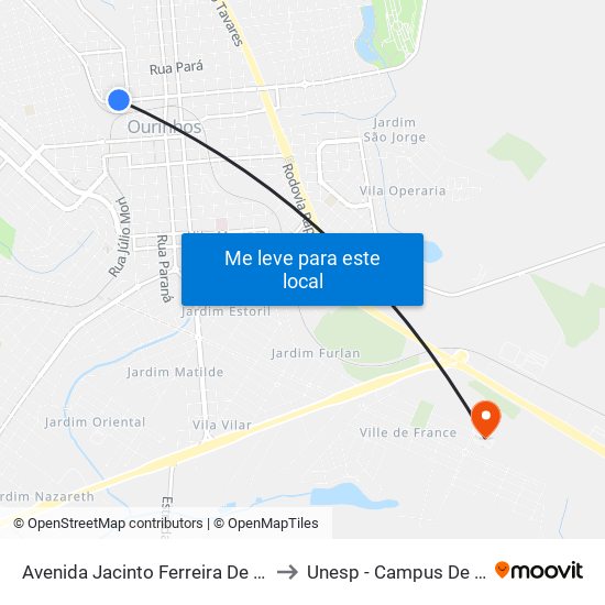 Avenida Jacinto Ferreira De Sá, 115-155 to Unesp - Campus De Ourinhos map