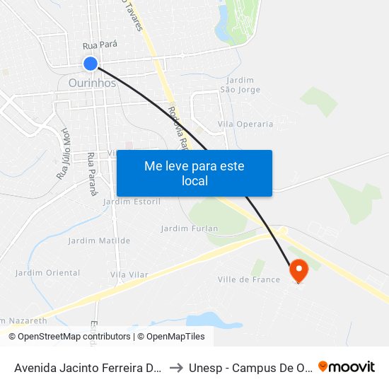 Avenida Jacinto Ferreira De Sá, 475 to Unesp - Campus De Ourinhos map
