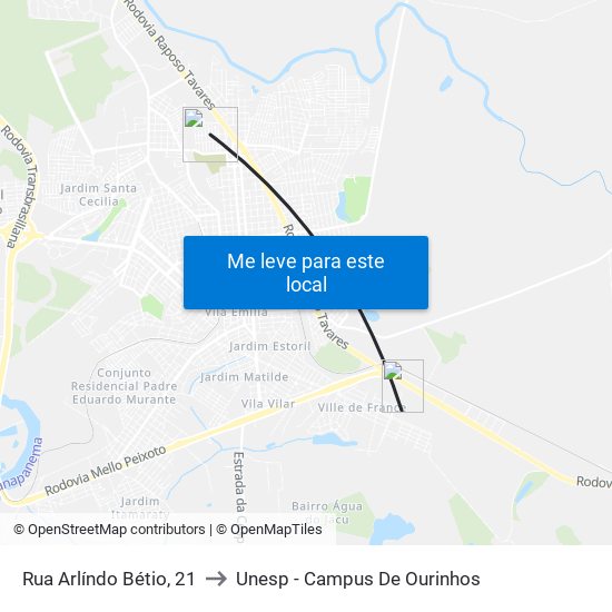 Rua Arlíndo Bétio, 21 to Unesp - Campus De Ourinhos map