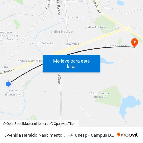 Avenida Heraldo Nascimento Abujamra, 217 to Unesp - Campus De Ourinhos map