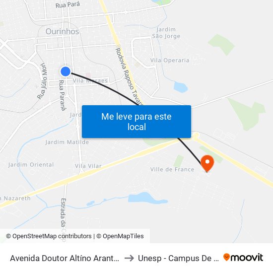 Avenida Doutor Altíno Arantes, 601-659 to Unesp - Campus De Ourinhos map