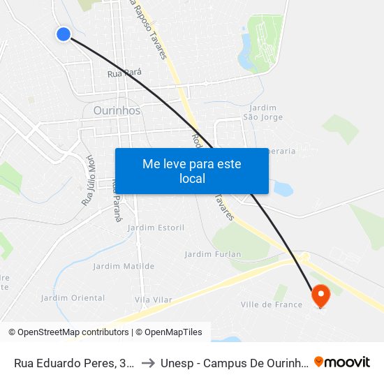 Rua Eduardo Peres, 343 to Unesp - Campus De Ourinhos map
