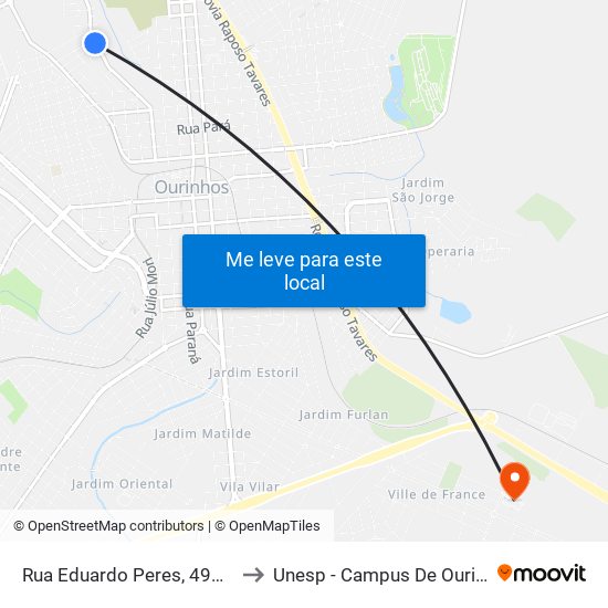 Rua Eduardo Peres, 497-523 to Unesp - Campus De Ourinhos map