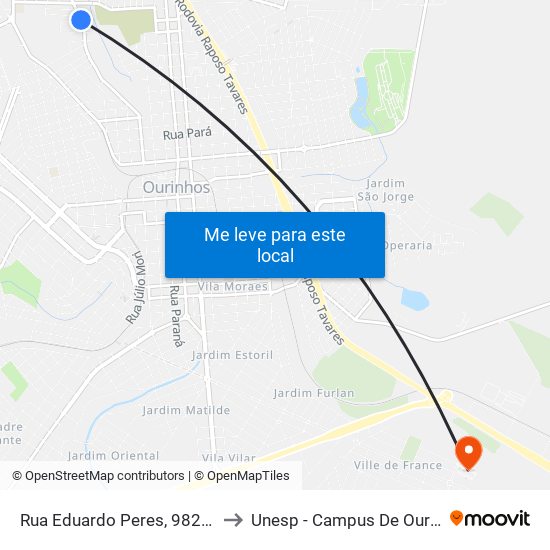 Rua Eduardo Peres, 982-1050 to Unesp - Campus De Ourinhos map