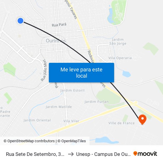 Rua Sete De Setembro, 390-420 to Unesp - Campus De Ourinhos map