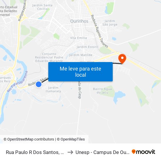 Rua Paulo R Dos Santos, 89-169 to Unesp - Campus De Ourinhos map