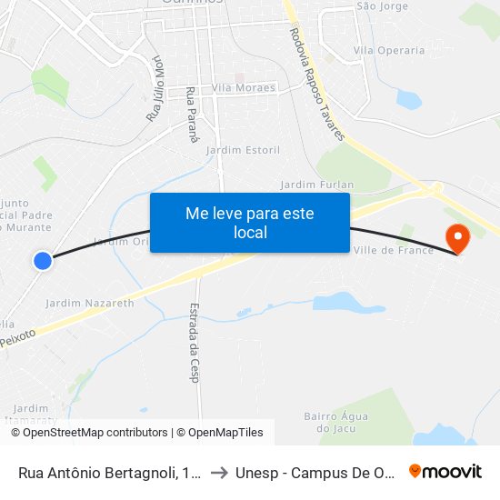 Rua Antônio Bertagnoli, 106-202 to Unesp - Campus De Ourinhos map