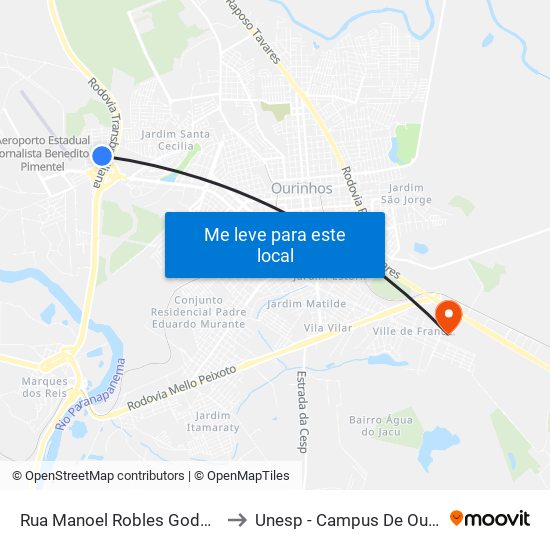 Rua Manoel Robles Godói, 1-87 to Unesp - Campus De Ourinhos map