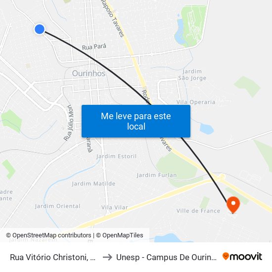 Rua Vitório Christoni, 688 to Unesp - Campus De Ourinhos map